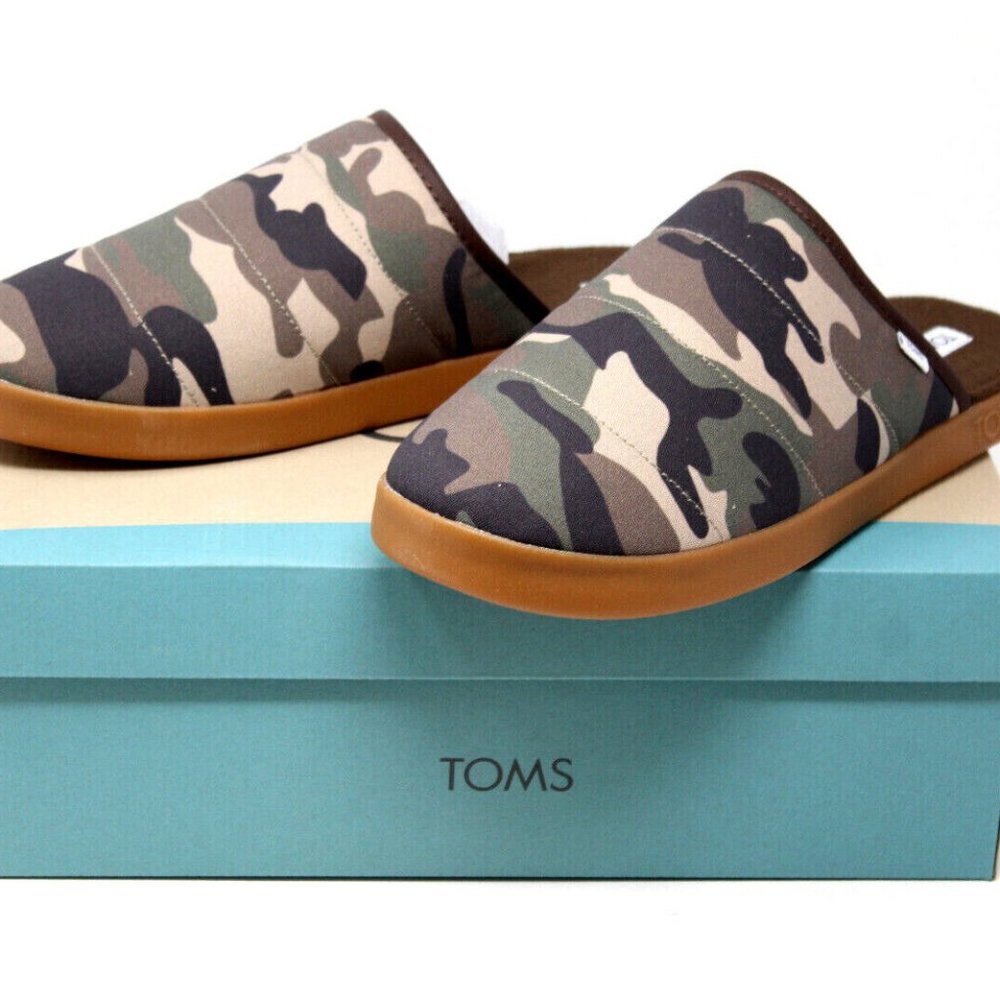 Tom's Men's Harbor Slipper, size 10.5, green woodland camouflage print, quilted - Picture 8 of 10